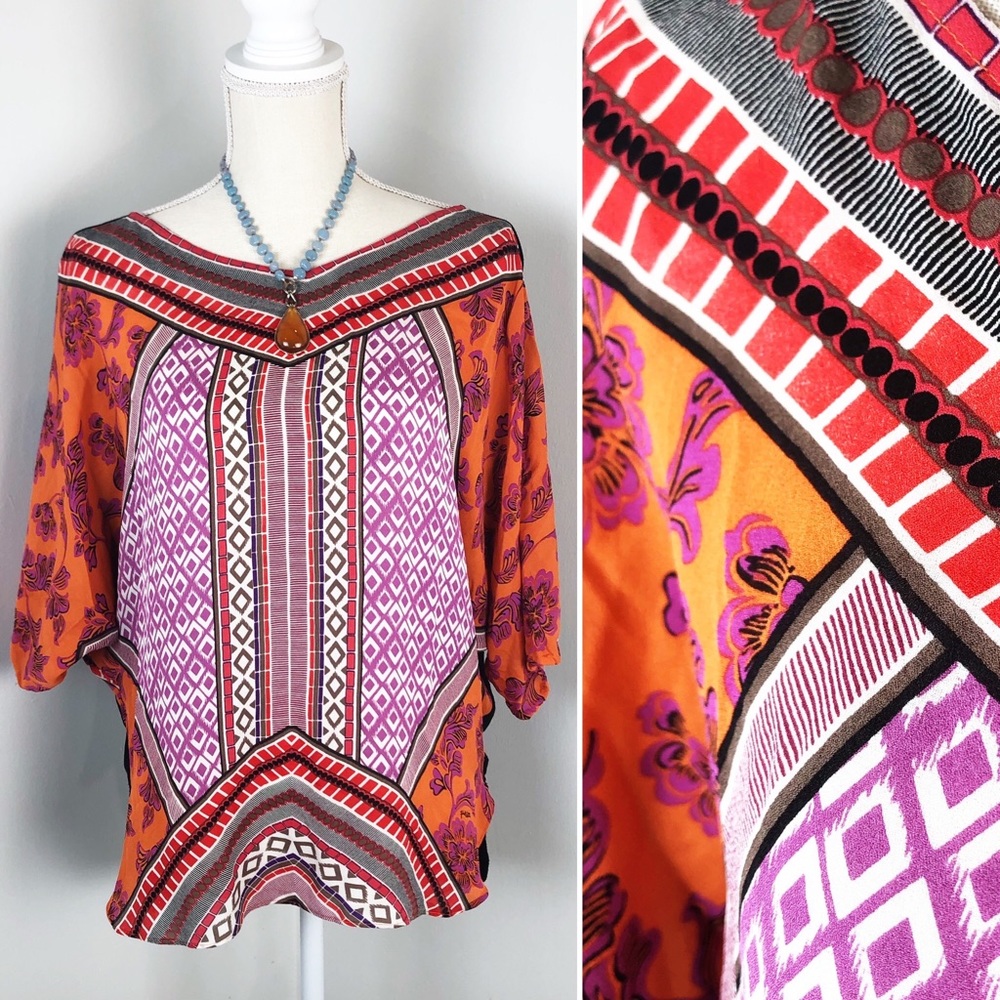SILK Hale Bob 100% silk print top dolman sleeve
